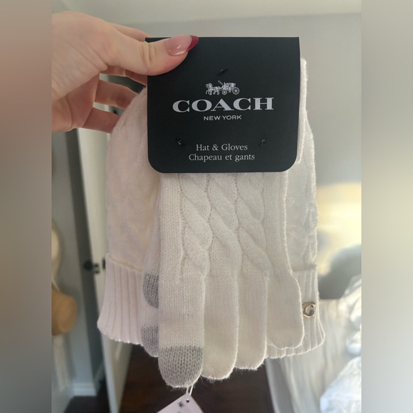 Coach Accessories - Coach Cream Knit Hat and Gloves Set